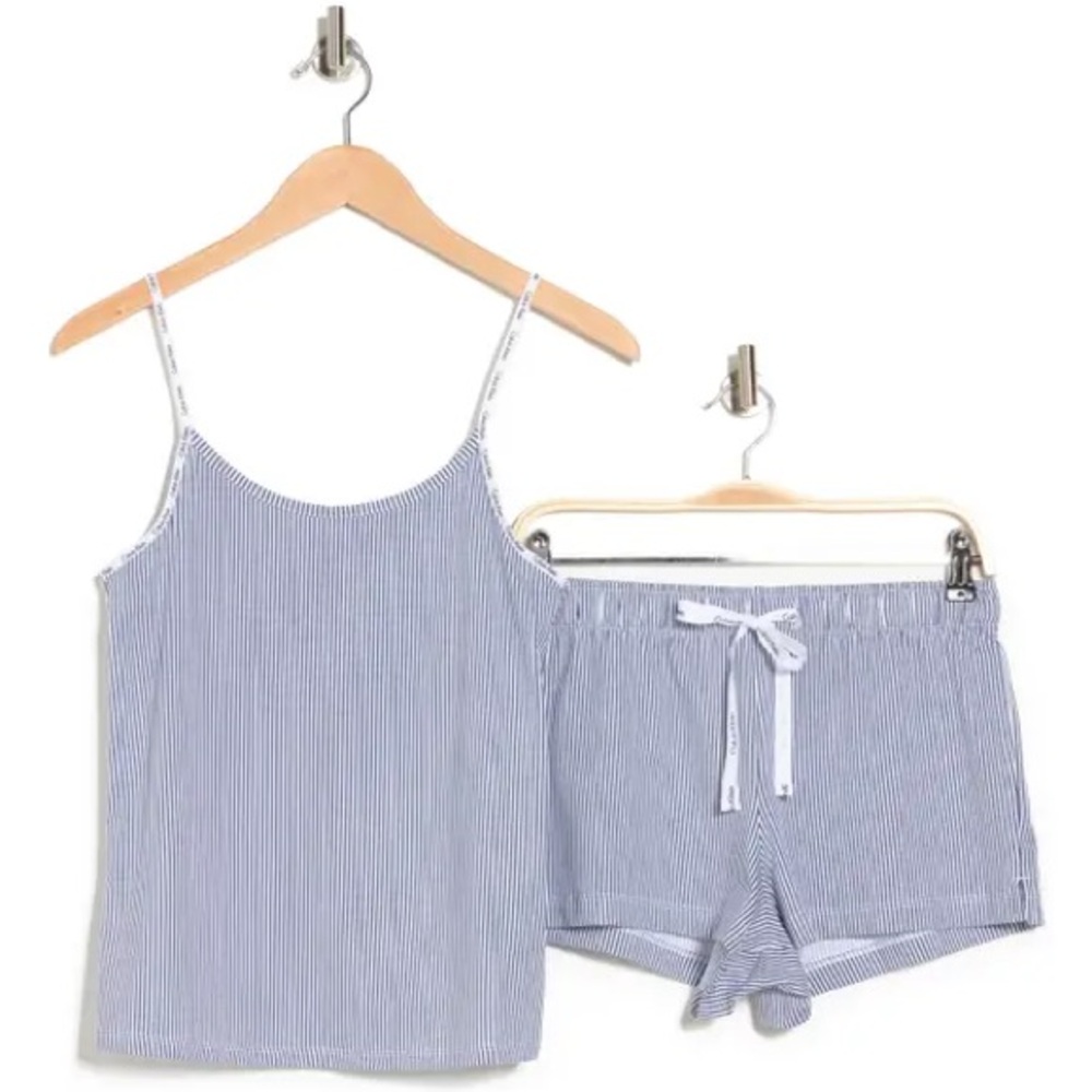 2 Piece Calvin Klein Black and White Striped Sleepwear Tank Top and Shorts Set